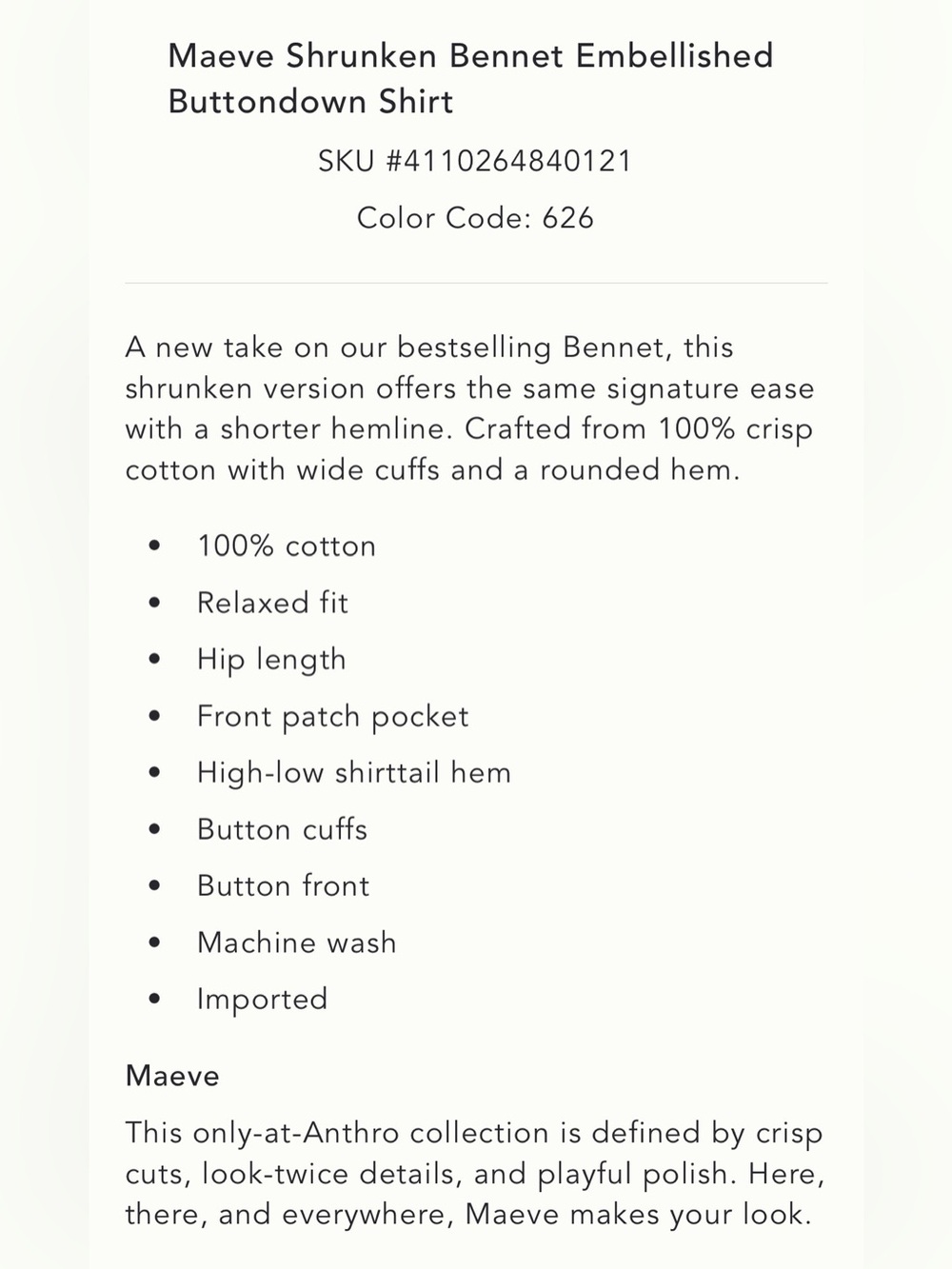 Maeve Shrunken Bennet Embellished Buttondown Shirt Cherry - Picture 5 of 9